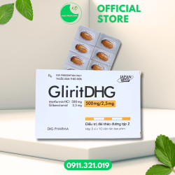 GLIRITDHG 500/2.5MG (Thuốc điều trị tiểu đường tuýp 2) - Hộp/30viên - Dược Hậu Giang